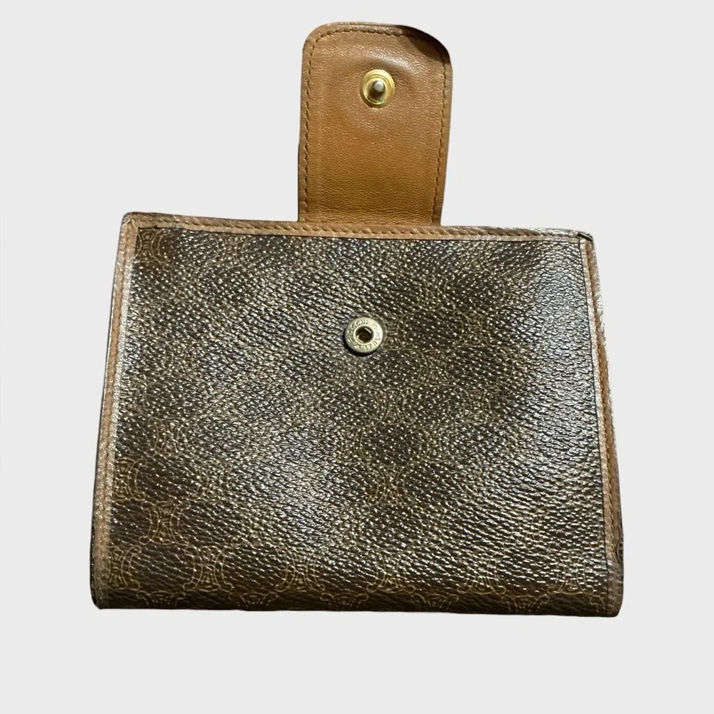 Vintage Celine Macadam Kisslock Compact Wallet Brown Monogram Canvas